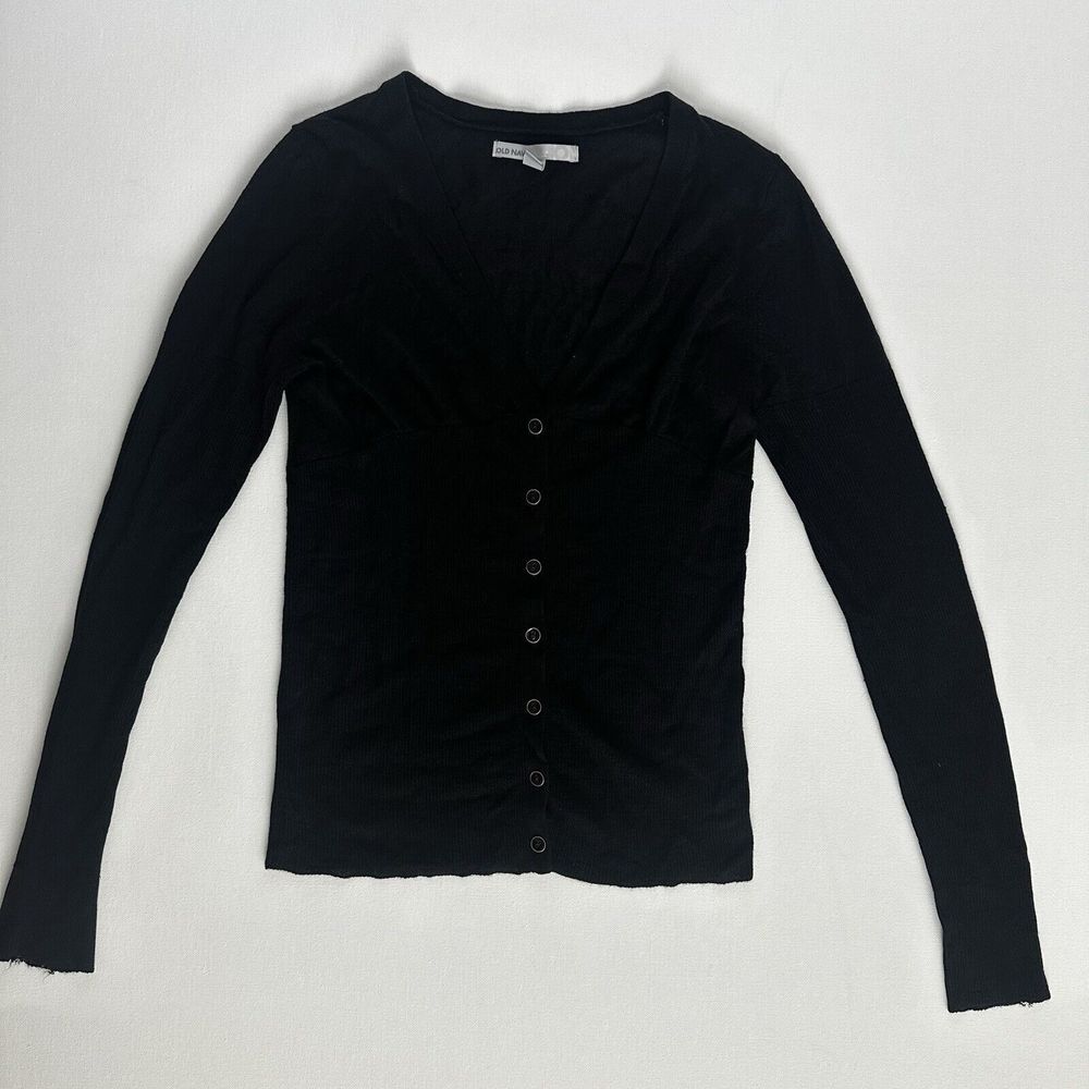 Old Navy Y2K Womens Babydoll Cardigan Sweater Sz Medium Black Bella Swan READ*